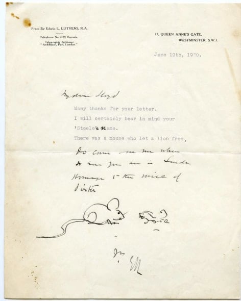 A letter from Lutyens to Nathaniel Lloyd at Great Dixter